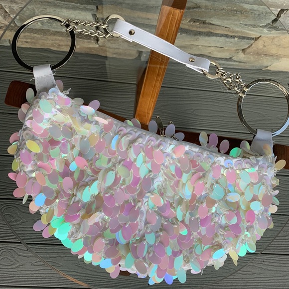 Mini Sparkly Sequined Hoop Strap Hobo Shoulder Bag - Picture 3 of 13